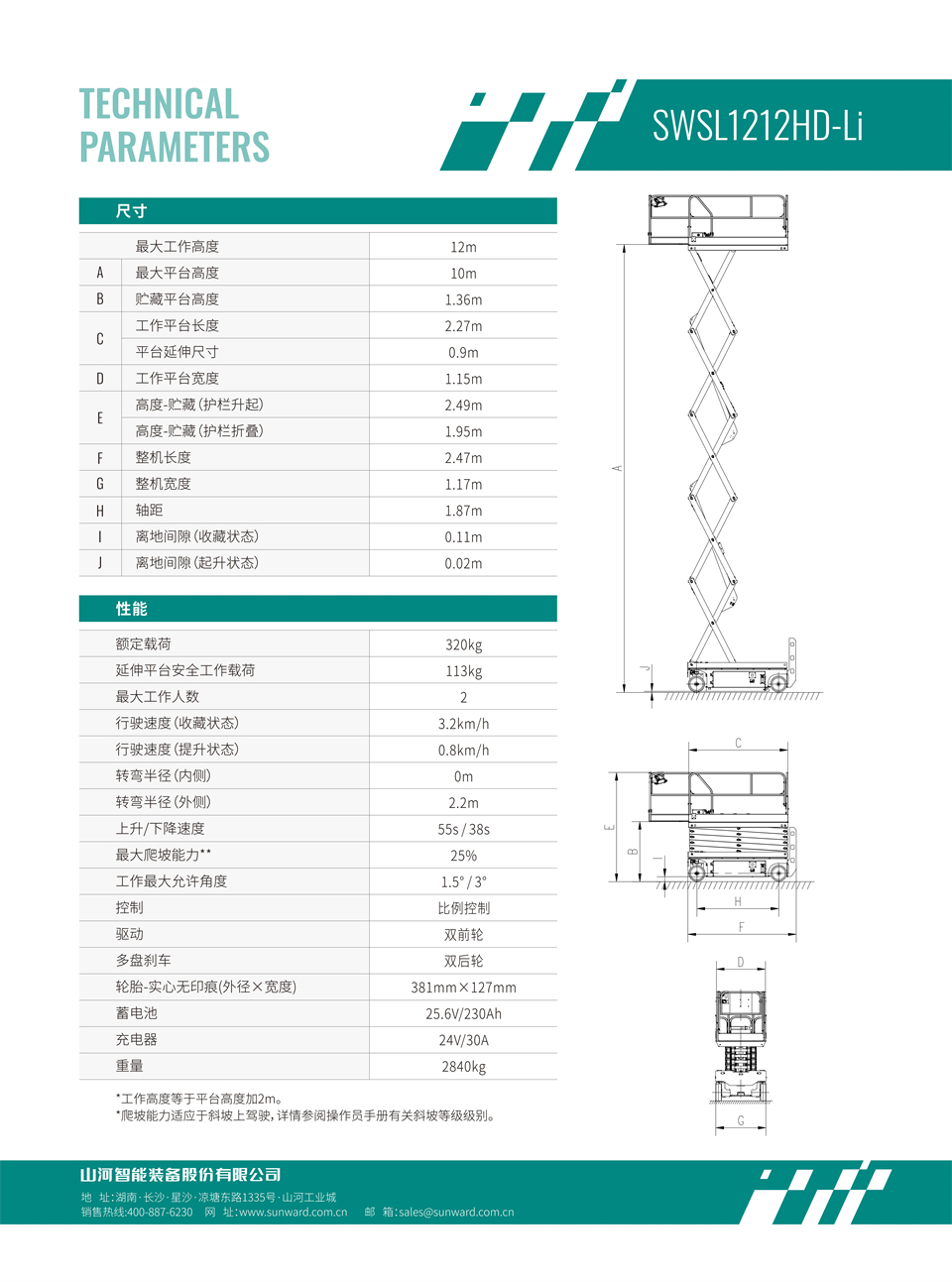SWSL1212HD Li 電動(dòng)電驅剪叉式高空作業(yè)平臺