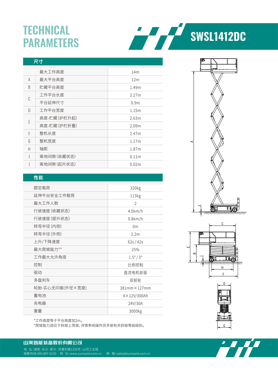 SWSL1412DC 電動(dòng)電驅剪叉式高空作業(yè)平臺